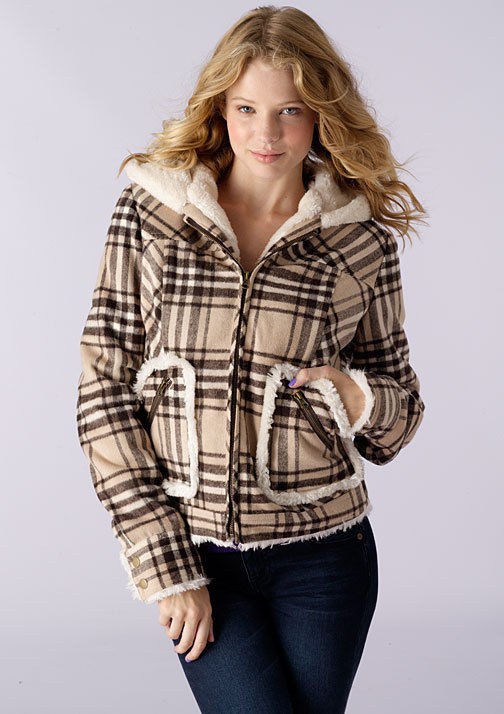 delias brand new plaid sherpa coat