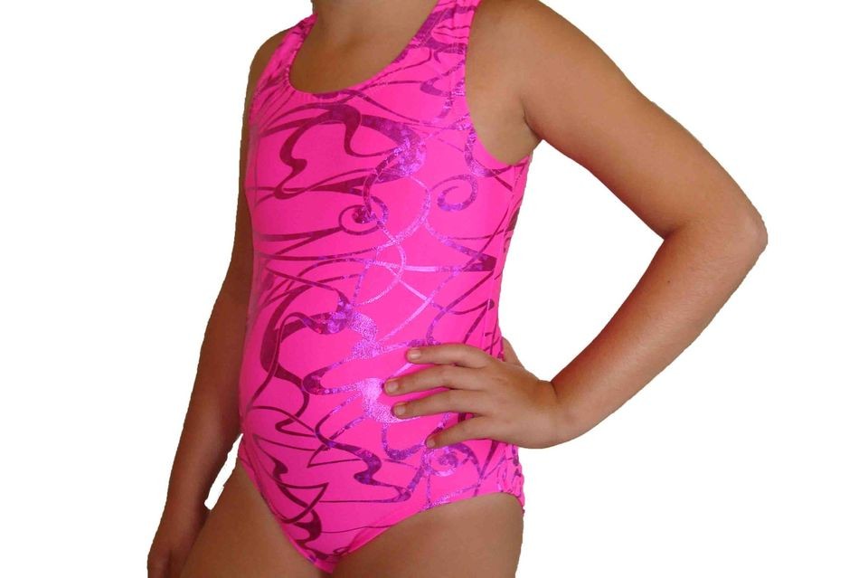 new girls gymnastic leotard metallic pink swirl print more options