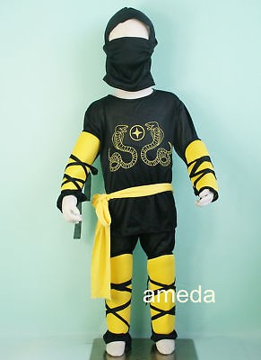   KIDS BLACK NINJA COSTUME OUTFIT 8PC FANCY BIRTHDAY PARTY 4 6Y Z089