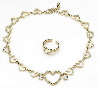 Lauren G Adams Heart Anklet / Toe Ring Set 14K/925 Gd Plate Silver NWT 