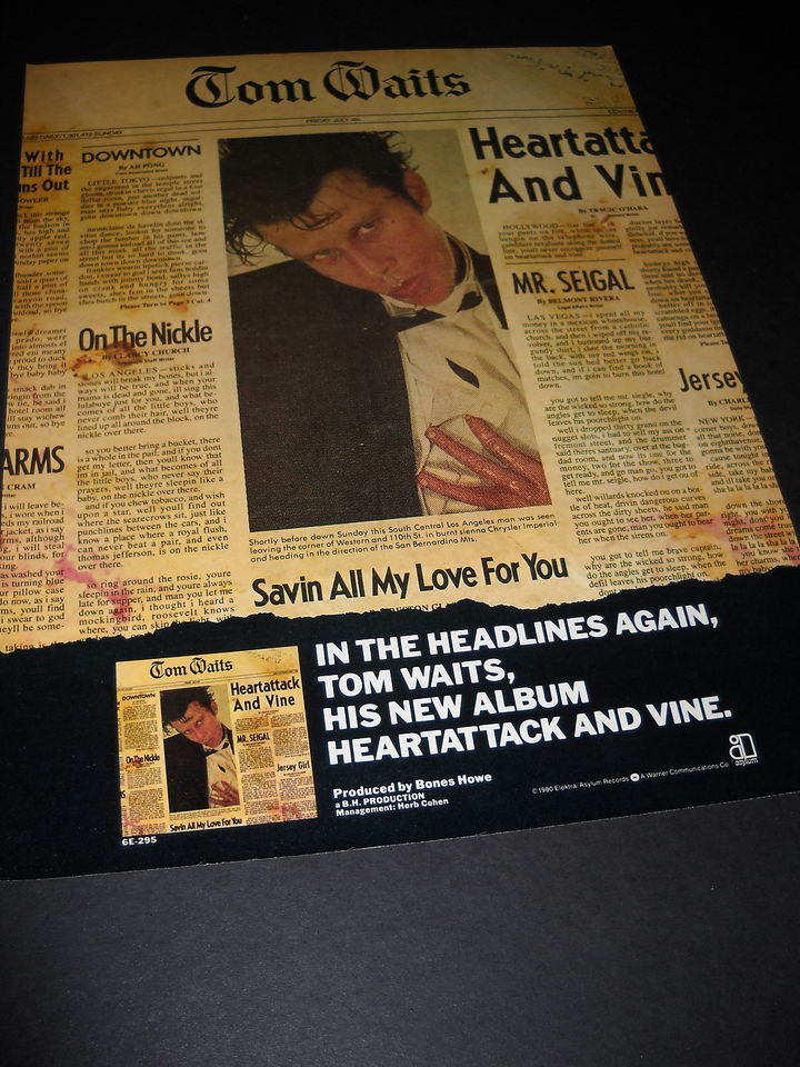 tom waits in the headlines again 1980 promo poster ad