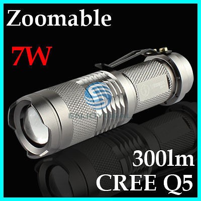   CREE Q5 LED 7W 300 Lumens Zoomable Bright Mini Flashlight Torch Light