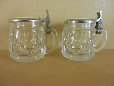 Pair of Miniature German Glass lidded beer steins Set of 2 Only 2 