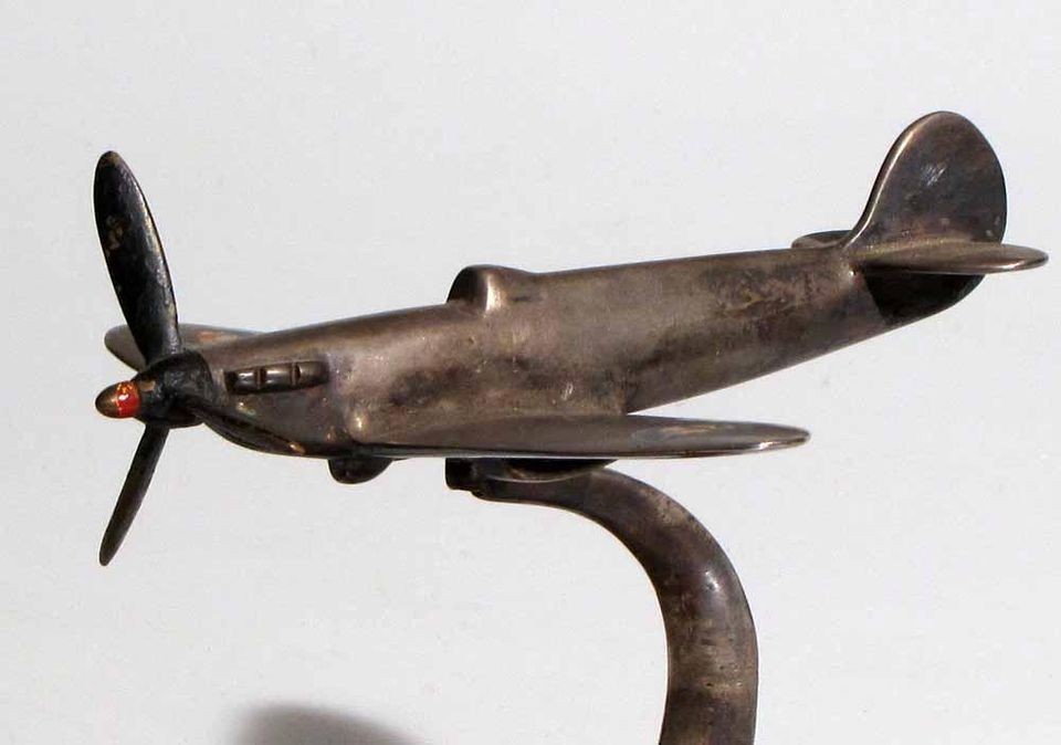 trench art spitfire ashtray gun metal from australia time left