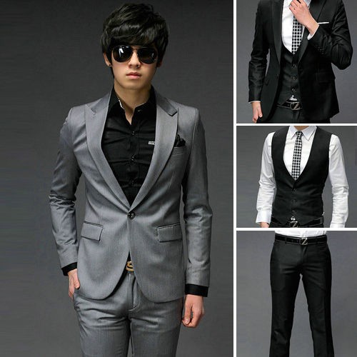 Trendy New Mens Slim Fit one Button Suits Dress Coat Blazer Pants Vest 