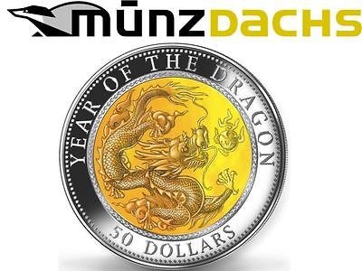 50 Lunar 5 oz Year of the Dragon Silver Fiji 2012 Mother of Pearl 