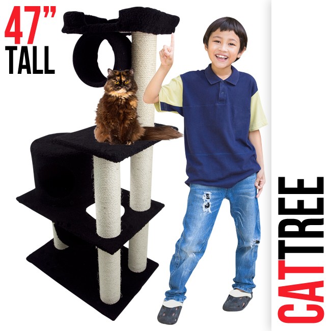   47 Level Condo Furniture Scratching Post Pet House Black Scratcher