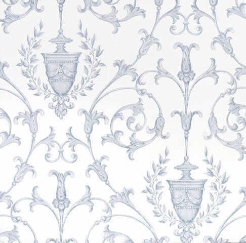 blue victorian urn scroll wallpaper double rolls  