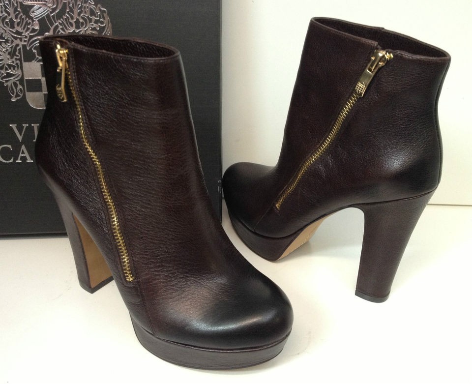 Vince Camuto Jerra Dark Wood brown leather platform booties New In Box