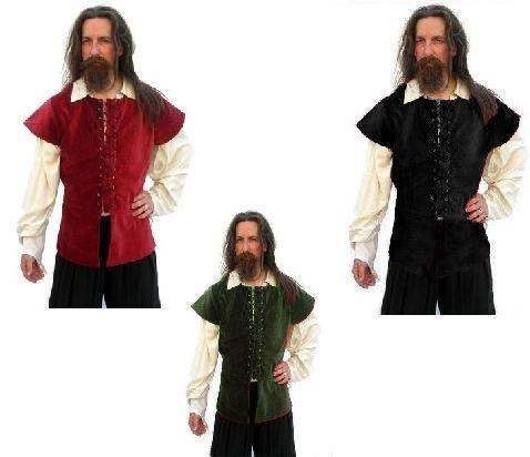 BLACK RED GREEN VELVET CORSET LARP SCA GOTHIC MEDIEVAL MENS WAISTCOAT 