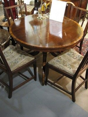 Antique Charak Round Dining Table Custom Banded Mahogany Matching 3 