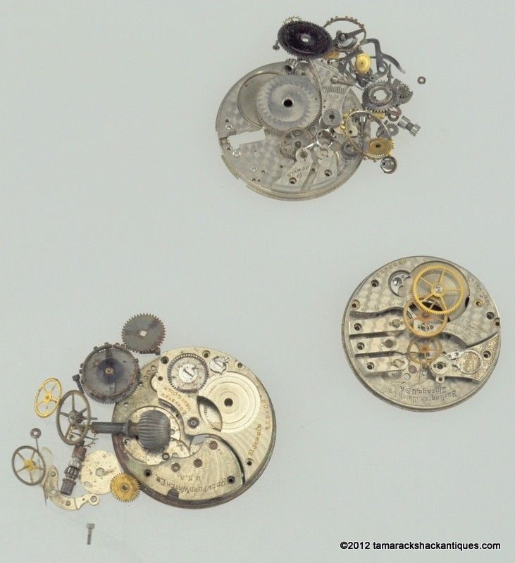 lot 3 21j 19j rockford burlington pocket watch movement parts