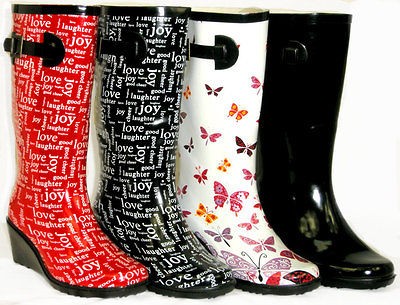 CUTE Medium Wedge Flat GALOSHES WELLIES RUBBER RAIN Boot Hunter Style 