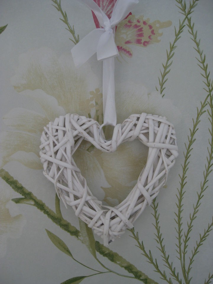 WHITE WICKER OPEN HEART WEDDING HANGING DECORATION RUSTIC WILLOW 