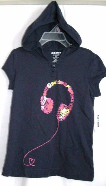 girls xs 5 wicked navy hooded headphone shirt nwt on