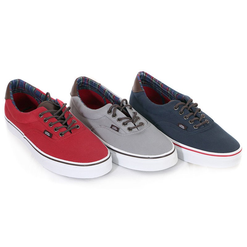 VANS MENS ERA 59 (H&L) CANVAS PLAID LEATHER TONGUE LACE UP NAVY 