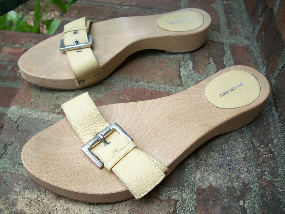   BEIGE LEATHER NOVA CHECK INSOLE WOOD FLIP FLOP SLIDE SANDAL 40 9