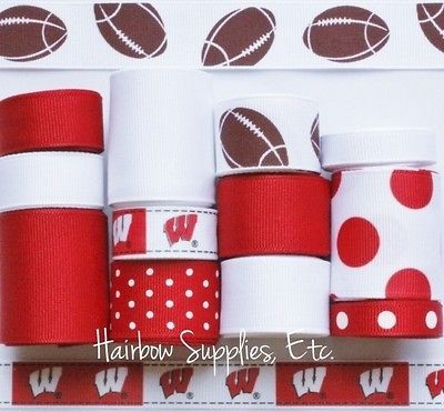 University of Wisconsin Badgers 15 yard Grosgrain Ribbon Lot   Hairbow 