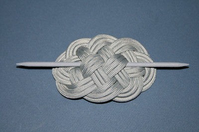 Silver Gray Paracord Ocean Plait Braid Hair Barrette with Wooden Dowel