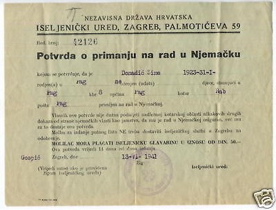 croatia germany ndh world war ii ustasha 1941 emigrant certificate