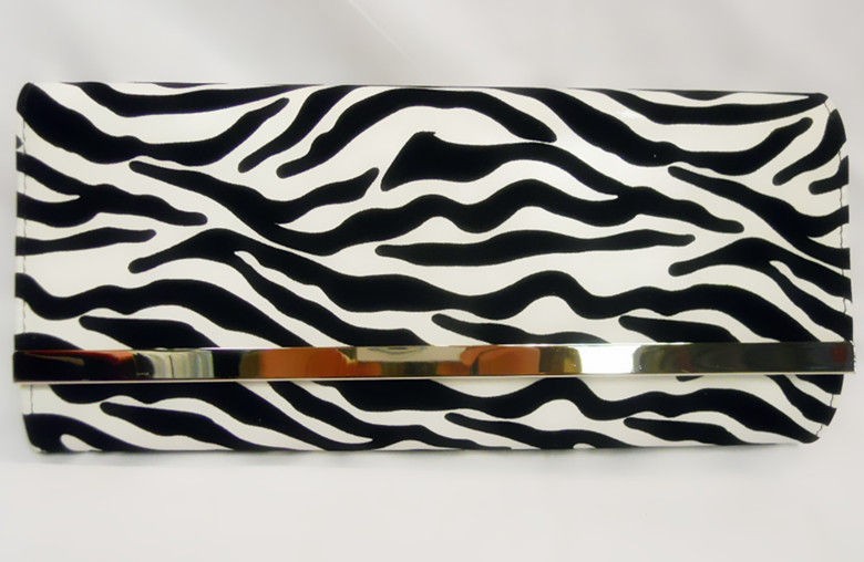 Animal Print Zebra Black White Ladies Evening Clutch Bag Wedding Party 