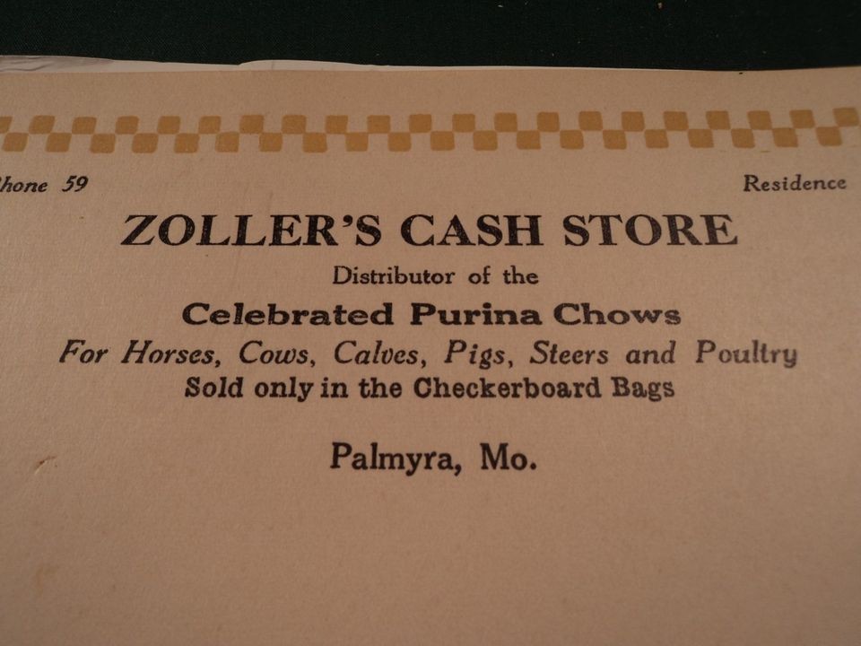 Vintage Zollers Cash Store Purina Chows Palmyra MO Missouri Feed 