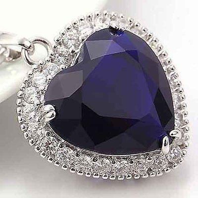 9K White Gold Filled Heart of the Ocean Titanic Pendant Purple Topaz 