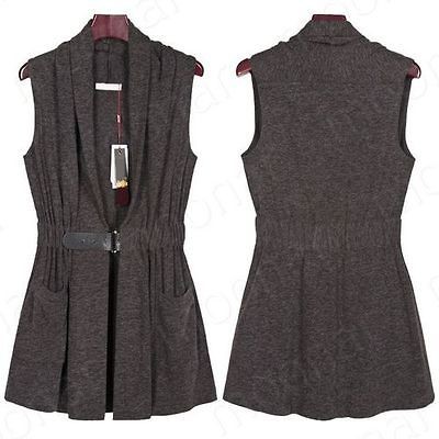 New Warm Winter Women Cargo Belted Waist Cardigan Vest Coat Jacket 