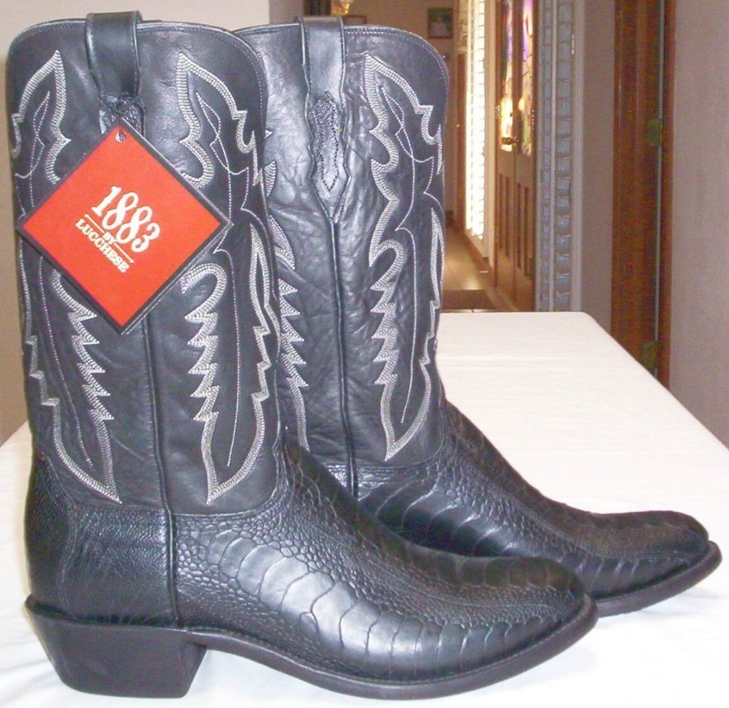 1883 by Lucchese Genuine Black Ostrich Leg Skin Style N1120 11 D