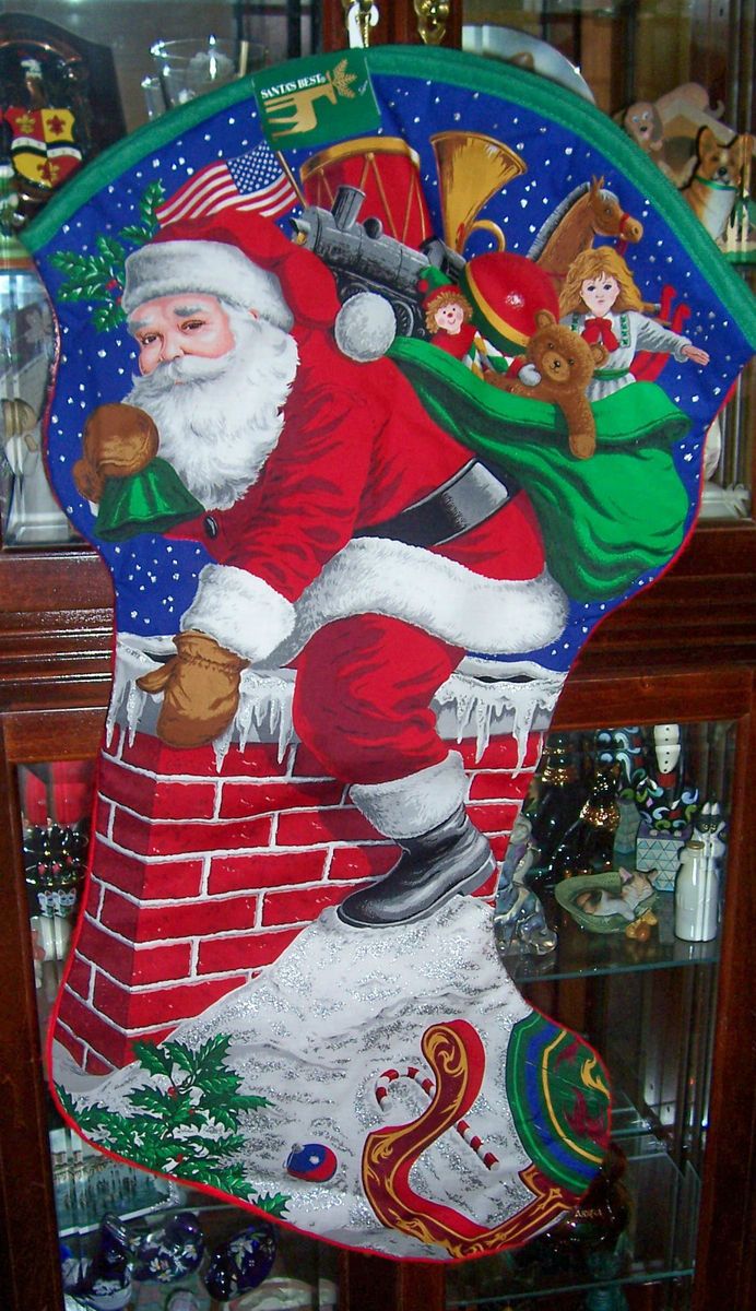    CHIMNEY CHRISTMAS STOCKING SANTAS BEST TAG USA ALMOST 3 FEET LONG