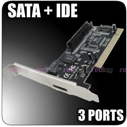 Port 3X SATA Serial ATA IDE PCI Controller Card Cable