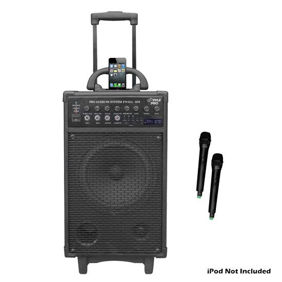 New Pyle PWMA970 300W Wireless PA Speaker w iPod Dock USB SD 2 