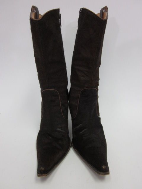 David Aaron Brown Pony Hair Midcalf Boots Sz 37 5 7 5