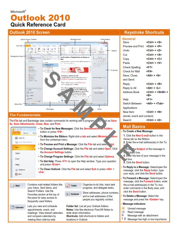 7x Microsoft Office Professional 2010 Cheat Sheets (Laminated)