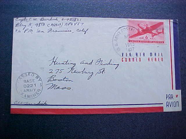 APO #457 1943 11/04 Censored cover, Baker Island