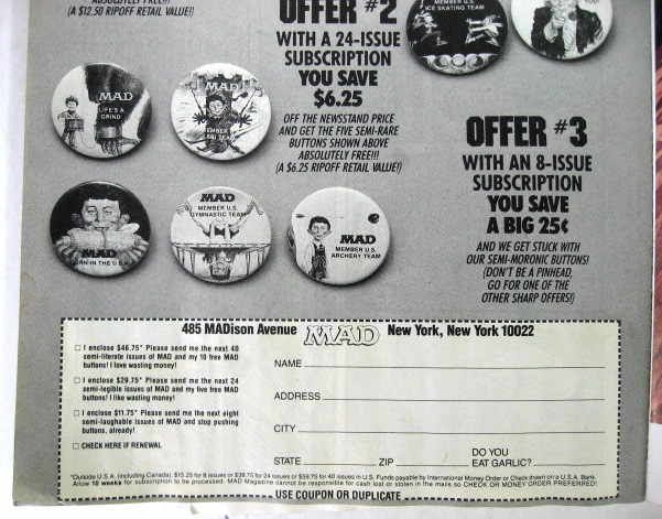 Mad Magazine Who Needs You  Promo Pinback Button 1987