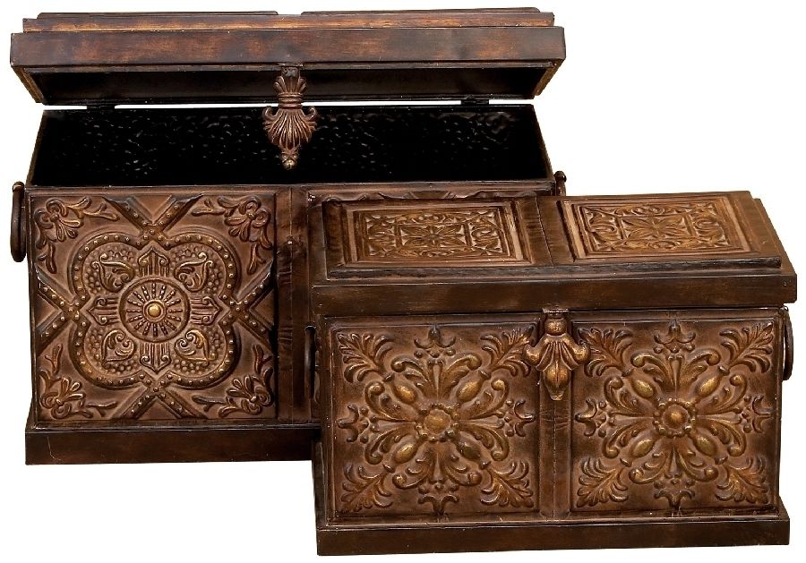 Tuscan Metal Treasure Chest Storage Trunk Set 2 24 19W