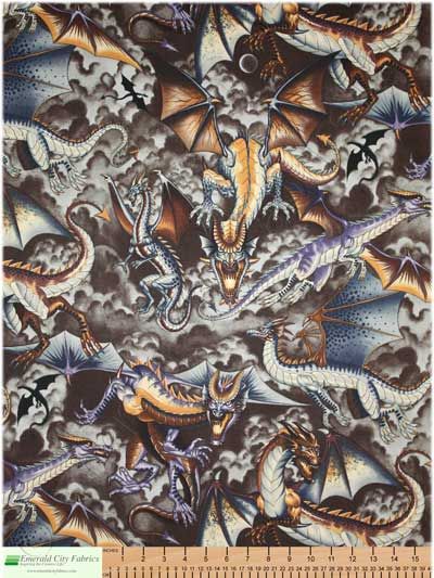 Alexander Henry Tale of The Dragon Sepia Cotton Fabric