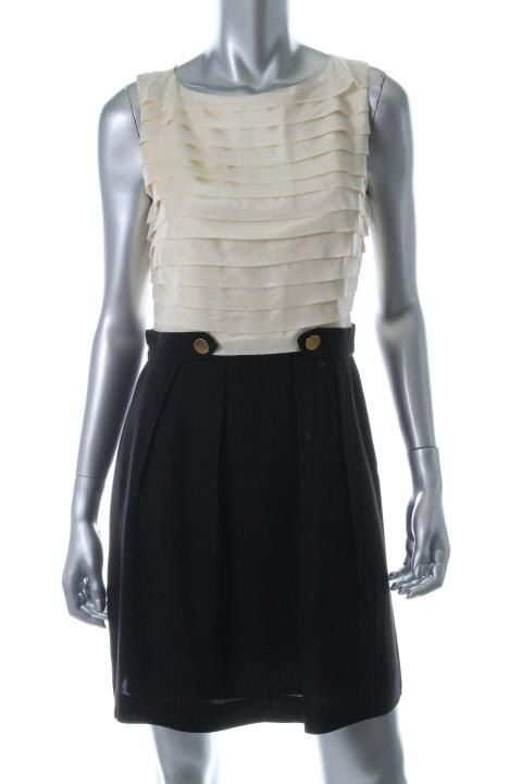 Ali Ro New Black Ivory Shutter Pleat Ruffled Colorblock Cocktail 