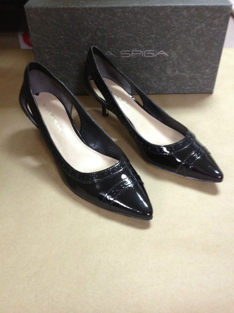 Via Spiga Desperado Black Patent Kitten Heel Pump Retail $198 00 