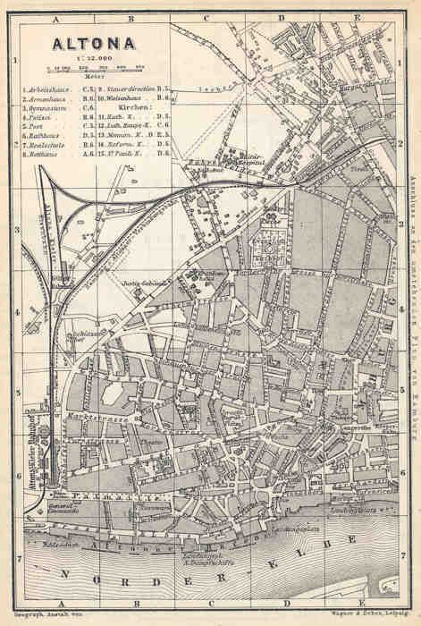 Germany Deutschland Altona An Interesting Old Antique Map 1884