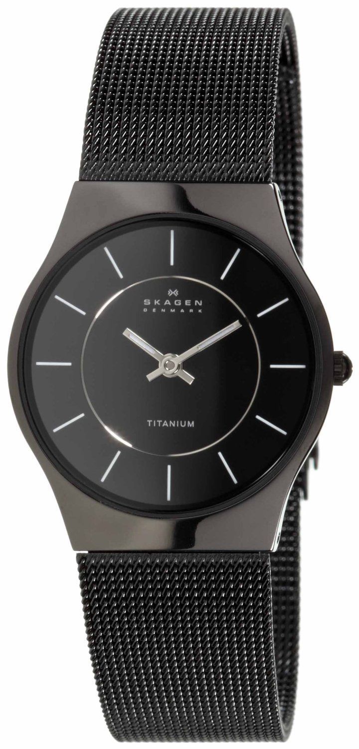 Skagen Womens Titanium Black Dial and Black Mesh Watch 233STMB