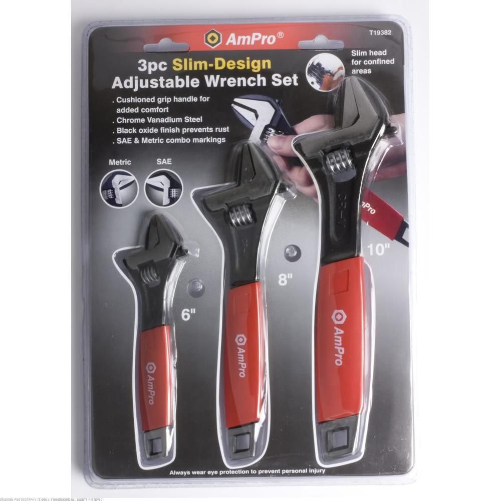 Ampro 3 Piece Slim Design Adjustable Wrench Set