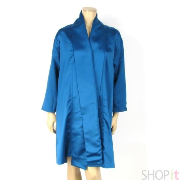 Vtg 1980s Andrea Jovine Blue Evening Coat Wrap Jacket 2