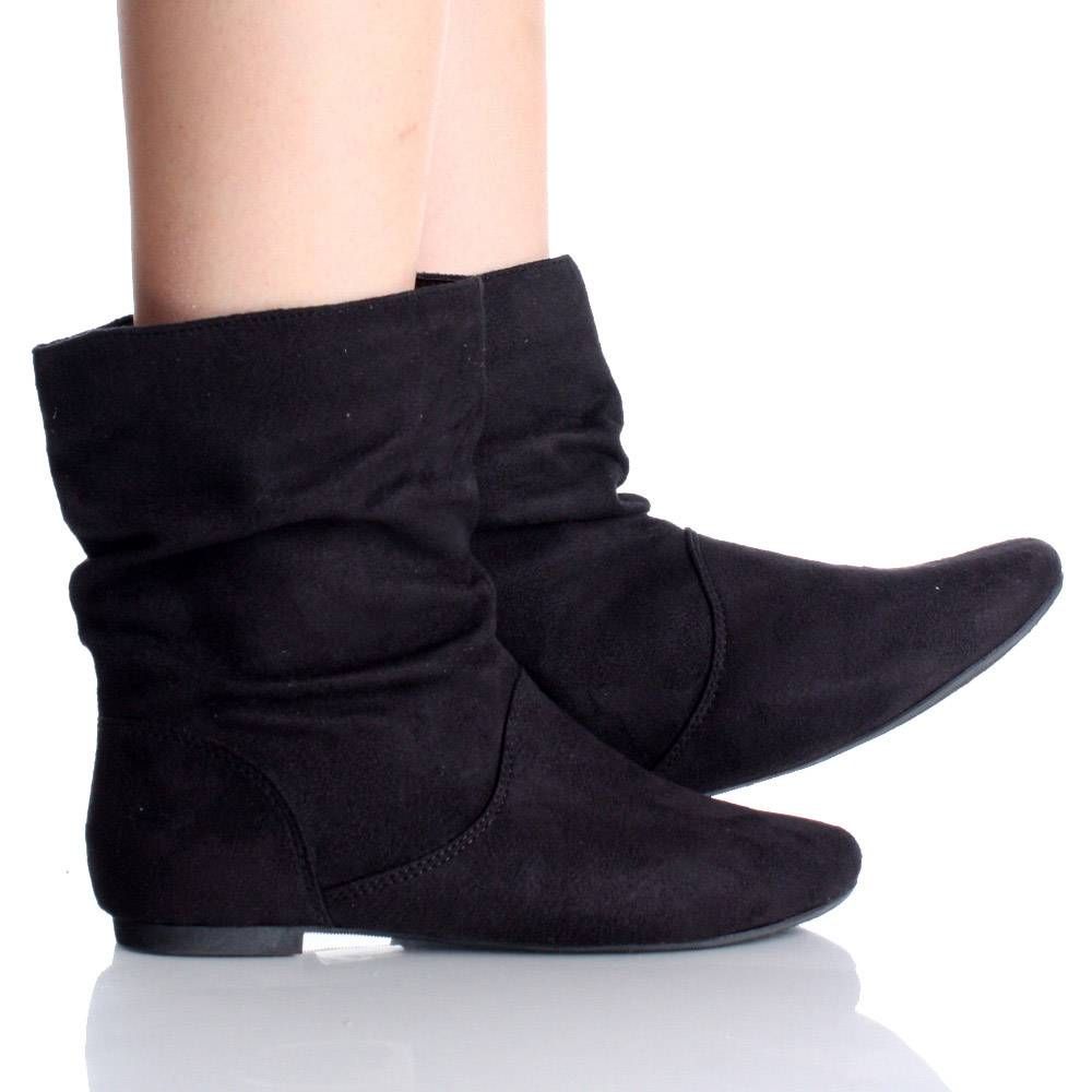   Flat Ankle Boots Winter Slouch Scrunch Faux Suede Womens Shoes Size 11