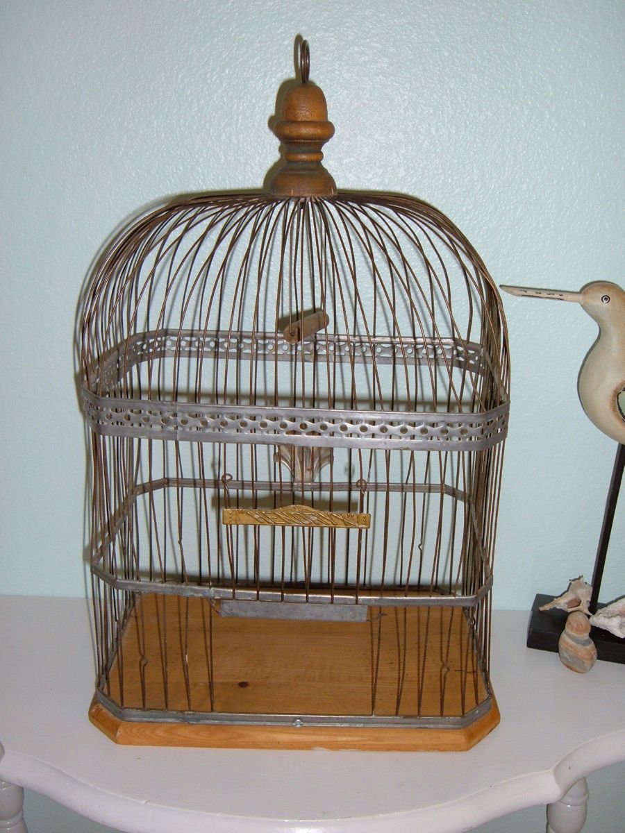 HENDRYX BIRD AVIARY WIRE TIN CAGE w WOOD SWINGING PERCH FLOOR FINIAL 