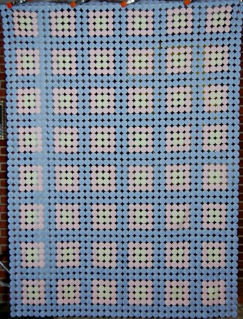 30s Blue Yo Yo Antique Quilt Unusual Design Mint