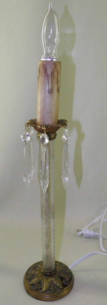 Antique Cut Glass Crystal Candle Stick Lamp