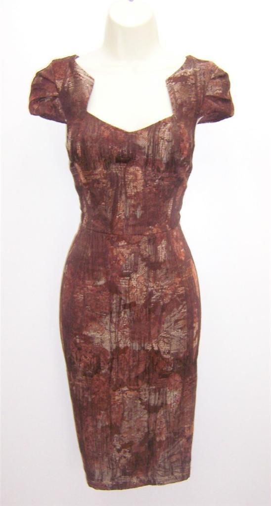 Antonio Melani Carter Brown Copper Print Cap Sleeve Career Cocktail 