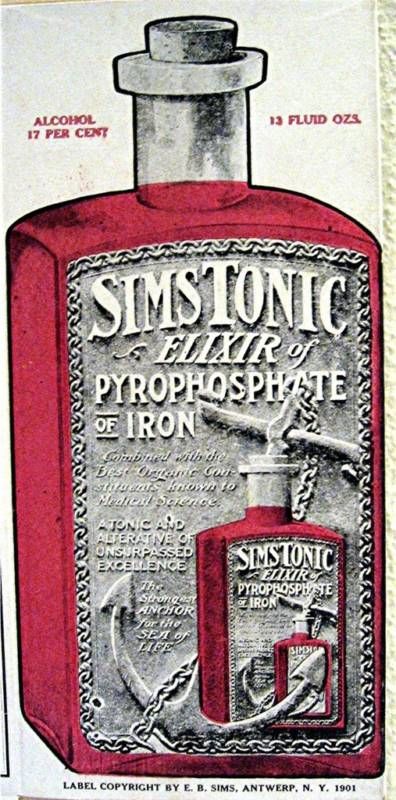 Old Simstonic Elixir Medicine Cure Box Sims Antwerp N Y